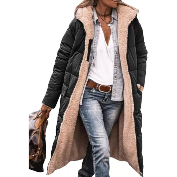 imagePRETTYGARDEN Womens 2024 Winter Fashion Clothes Oversized Shearling Fleece Long Coats JacketsBlack