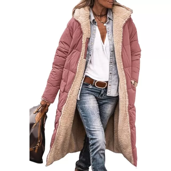 imagePRETTYGARDEN Womens 2024 Winter Fashion Clothes Oversized Shearling Fleece Long Coats JacketsBrick Red