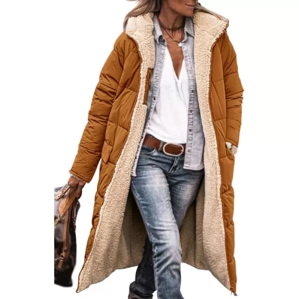imagePRETTYGARDEN Womens 2024 Winter Fashion Clothes Oversized Shearling Fleece Long Coats JacketsBrown