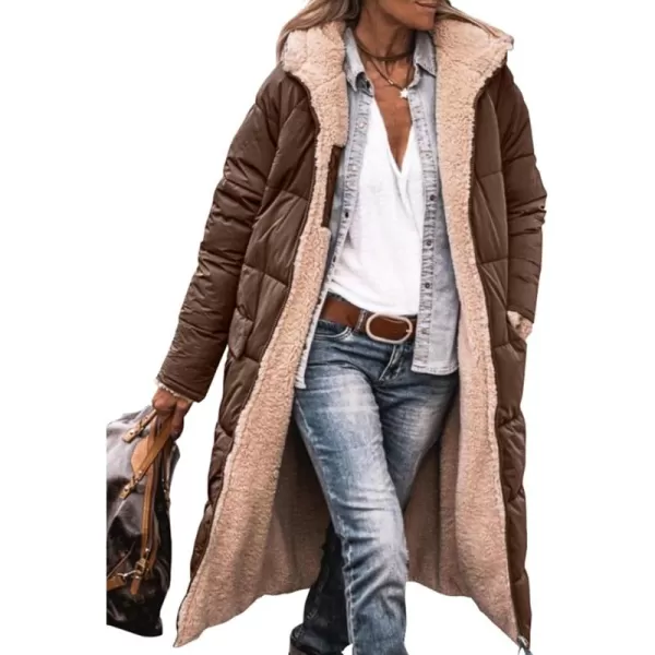 imagePRETTYGARDEN Womens 2024 Winter Fashion Clothes Oversized Shearling Fleece Long Coats JacketsDark Coffee