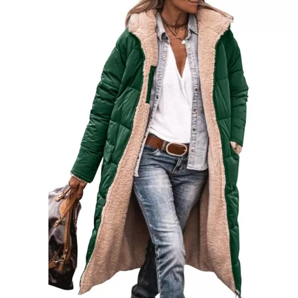 imagePRETTYGARDEN Womens 2024 Winter Fashion Clothes Oversized Shearling Fleece Long Coats JacketsDark Green
