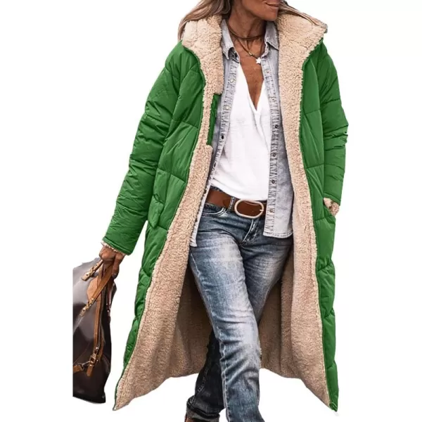 imagePRETTYGARDEN Womens 2024 Winter Fashion Clothes Oversized Shearling Fleece Long Coats JacketsGreen