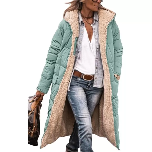 imagePRETTYGARDEN Womens 2024 Winter Fashion Clothes Oversized Shearling Fleece Long Coats JacketsGrey Green