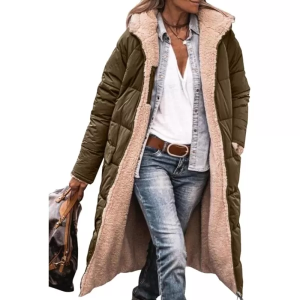 imagePRETTYGARDEN Womens 2024 Winter Fashion Clothes Oversized Shearling Fleece Long Coats JacketsLight Army Green