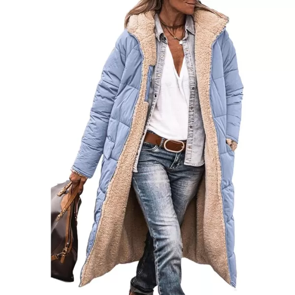 imagePRETTYGARDEN Womens 2024 Winter Fashion Clothes Oversized Shearling Fleece Long Coats JacketsLight Blue