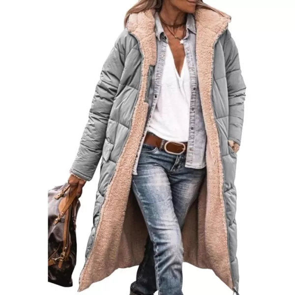 imagePRETTYGARDEN Womens 2024 Winter Fashion Clothes Oversized Shearling Fleece Long Coats JacketsLight Grey