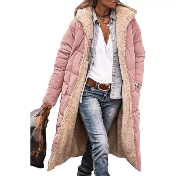 imagePRETTYGARDEN Womens 2024 Winter Fashion Clothes Oversized Shearling Fleece Long Coats JacketsPink