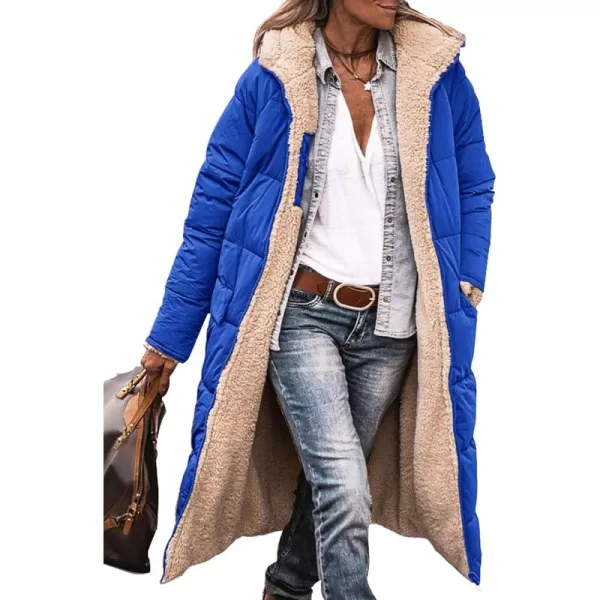 imagePRETTYGARDEN Womens 2024 Winter Fashion Clothes Oversized Shearling Fleece Long Coats JacketsRoyal Blue