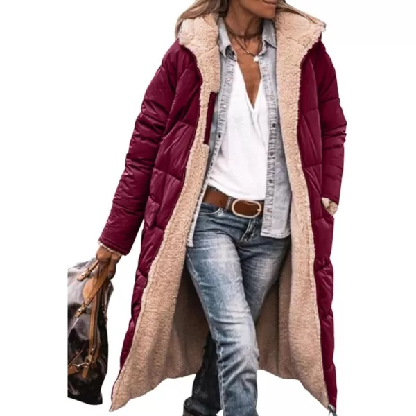 imagePRETTYGARDEN Womens 2024 Winter Fashion Clothes Oversized Shearling Fleece Long Coats JacketsWine Red