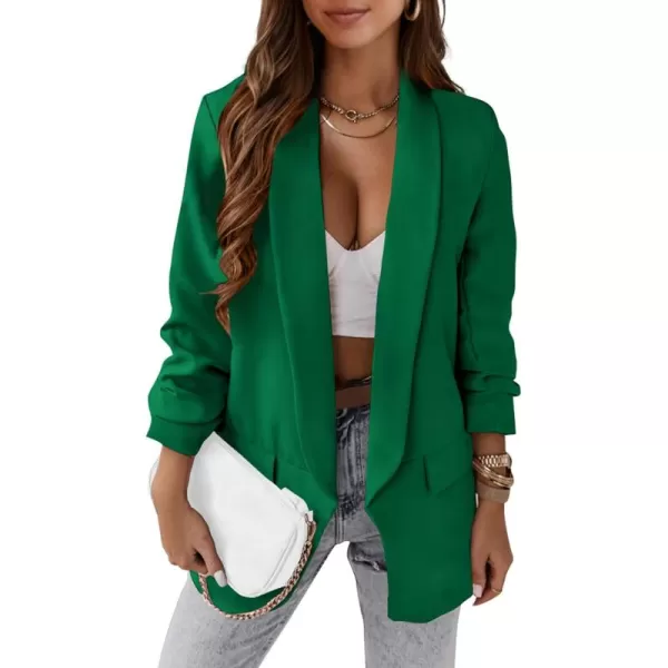 imagePRETTYGARDEN Womens Casual Blazer 2024 Fall Fashion Long Sleeve Open Front Work Office Suit JacketsGreen
