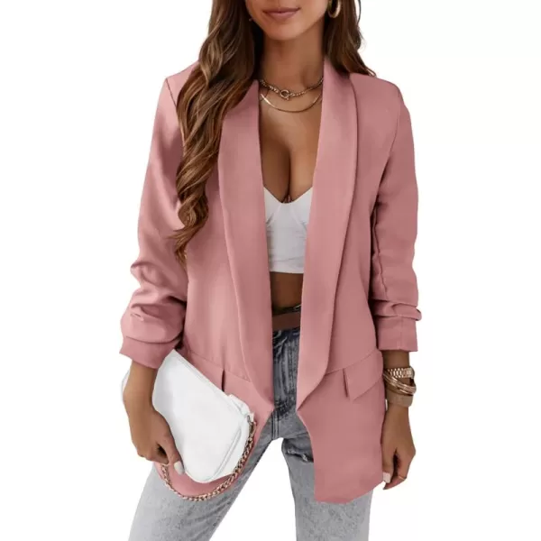imagePRETTYGARDEN Womens Casual Blazer 2024 Fall Fashion Long Sleeve Open Front Work Office Suit JacketsPink