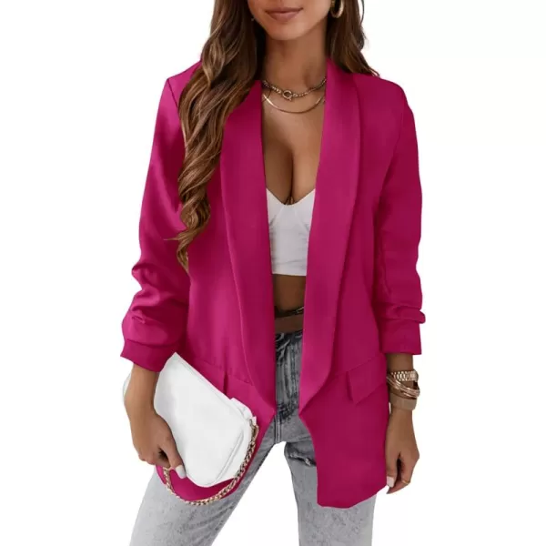 imagePRETTYGARDEN Womens Casual Blazer 2024 Fall Fashion Long Sleeve Open Front Work Office Suit JacketsRose Red