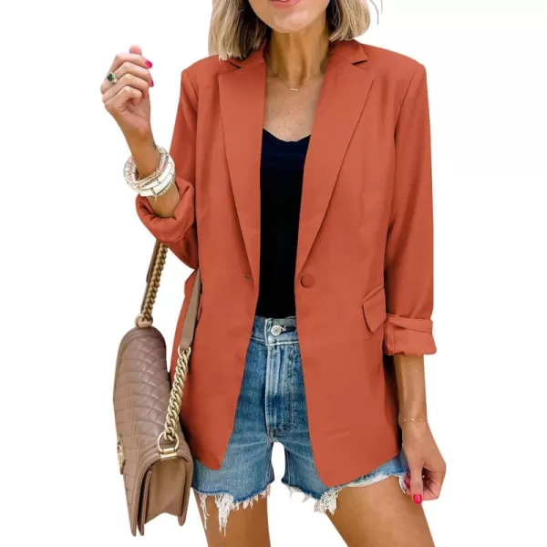 imagePRETTYGARDEN Womens Casual Blazers Long Sleeve Open Front Button Work Office Blazer Jackets with PocketsOrange