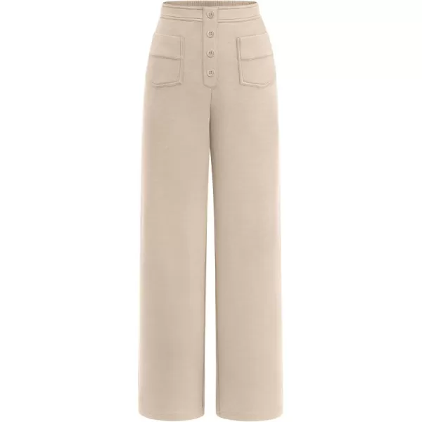 imagePRETTYGARDEN Womens Dressy Casual Dress Pants Straight Leg High Elastic Waisted Stretch Trouser SlacksBeige