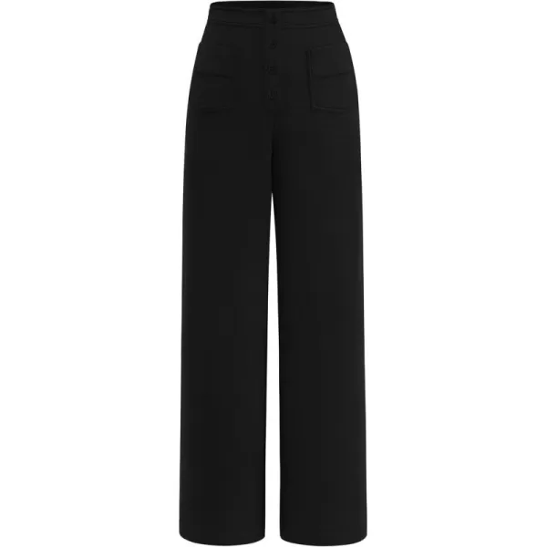 imagePRETTYGARDEN Womens Dressy Casual Dress Pants Straight Leg High Elastic Waisted Stretch Trouser SlacksBlack