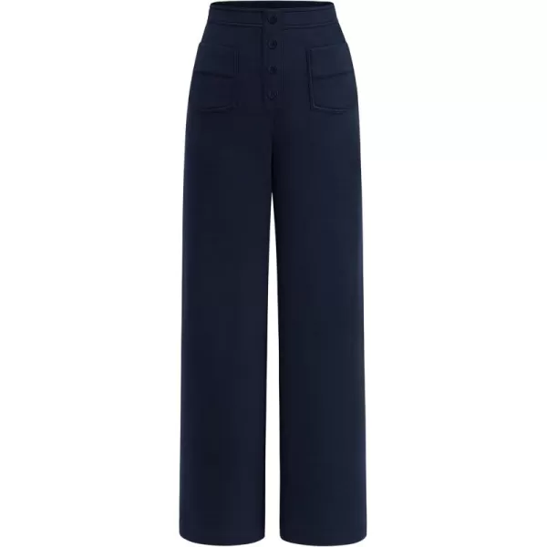 imagePRETTYGARDEN Womens Dressy Casual Dress Pants Straight Leg High Elastic Waisted Stretch Trouser SlacksNavy