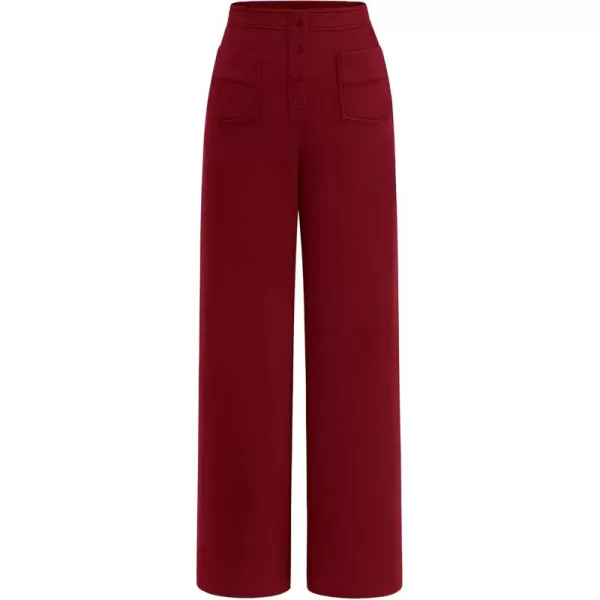 imagePRETTYGARDEN Womens Dressy Casual Dress Pants Straight Leg High Elastic Waisted Stretch Trouser SlacksWine Red