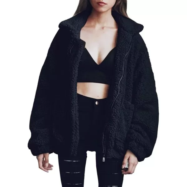 imagePRETTYGARDEN Womens Fashion Winter Coat Sherpa Fleece Faux Fur Shearling Oversized Trendy Jackets Warm OuterwearBlack
