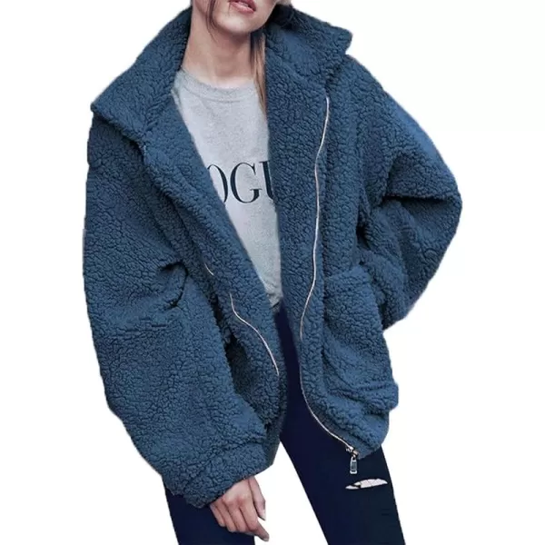 imagePRETTYGARDEN Womens Fashion Winter Coat Sherpa Fleece Faux Fur Shearling Oversized Trendy Jackets Warm OuterwearBlue