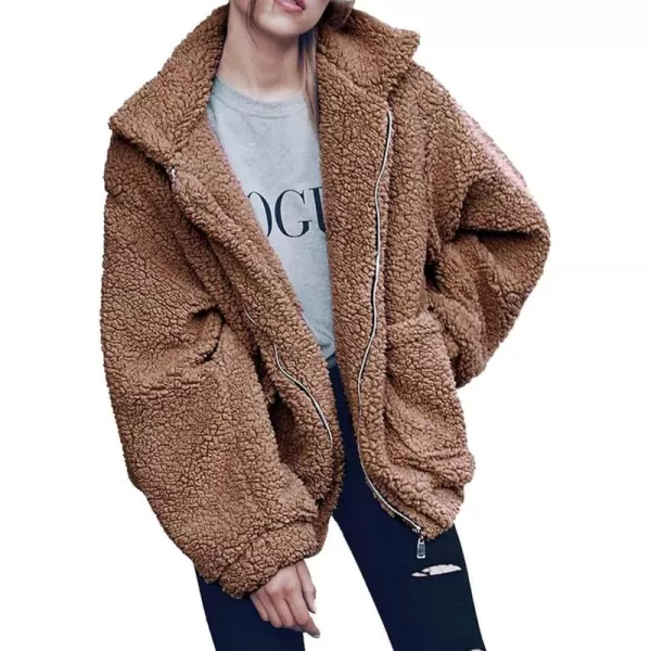 imagePRETTYGARDEN Womens Fashion Winter Coat Sherpa Fleece Faux Fur Shearling Oversized Trendy Jackets Warm OuterwearDark Brown