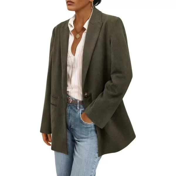 imagePRETTYGARDEN Womens Winter Corduroy Blazers Jackets Dressy Casual Ribbed Long Sleeve Lapel Fashion Work Business OuterwearArmy Green