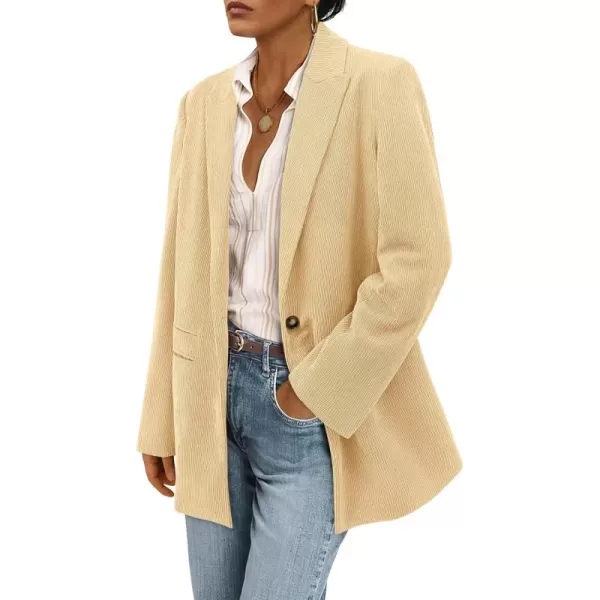 imagePRETTYGARDEN Womens Winter Corduroy Blazers Jackets Dressy Casual Ribbed Long Sleeve Lapel Fashion Work Business OuterwearBeige Yellow