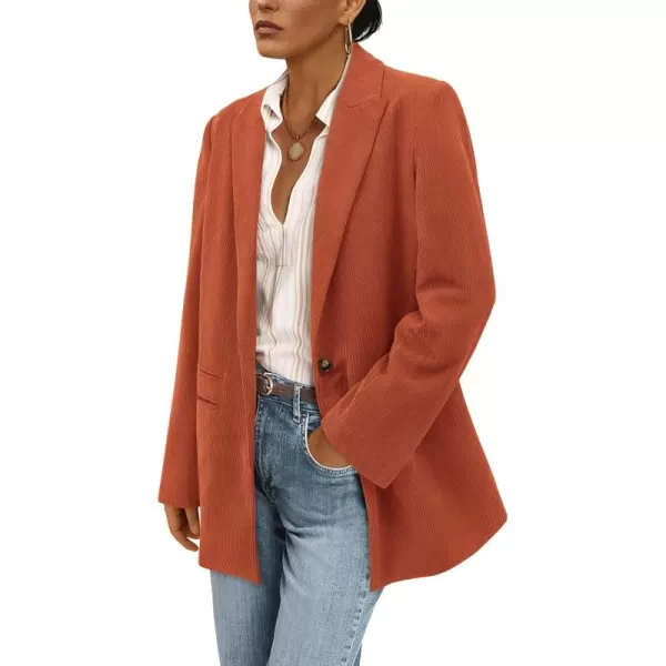 imagePRETTYGARDEN Womens Winter Corduroy Blazers Jackets Dressy Casual Ribbed Long Sleeve Lapel Fashion Work Business OuterwearBrick Red