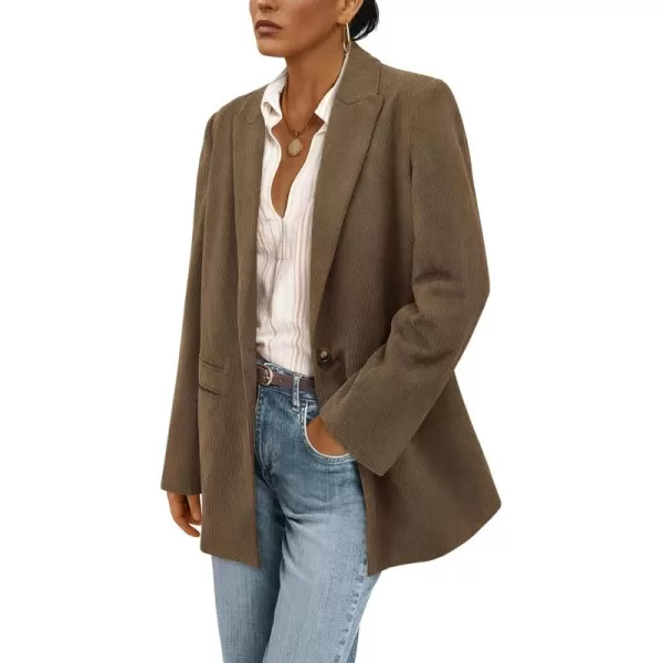 imagePRETTYGARDEN Womens Winter Corduroy Blazers Jackets Dressy Casual Ribbed Long Sleeve Lapel Fashion Work Business OuterwearBrown Coffee