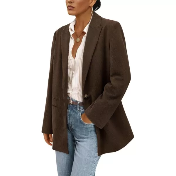 imagePRETTYGARDEN Womens Winter Corduroy Blazers Jackets Dressy Casual Ribbed Long Sleeve Lapel Fashion Work Business OuterwearCoffee
