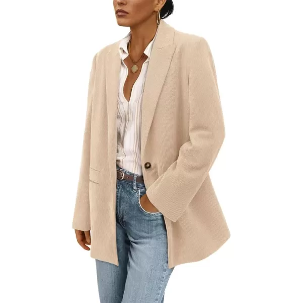 imagePRETTYGARDEN Womens Winter Corduroy Blazers Jackets Dressy Casual Ribbed Long Sleeve Lapel Fashion Work Business OuterwearLight Khaki