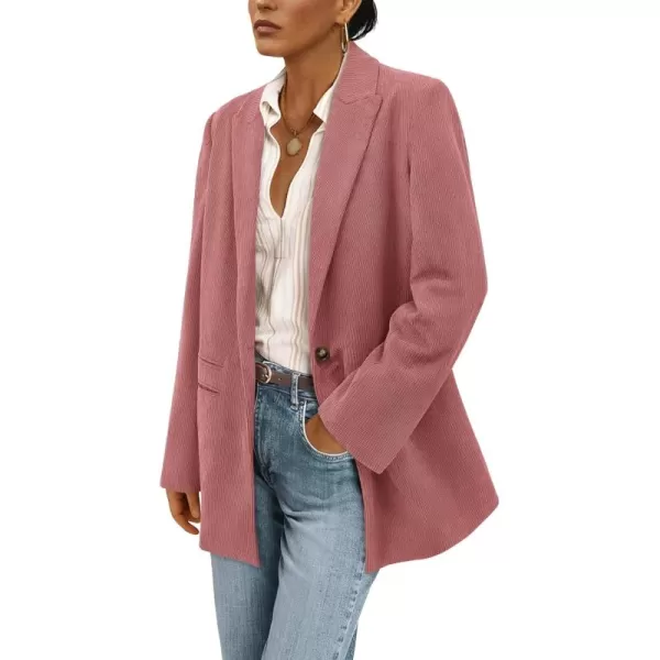 imagePRETTYGARDEN Womens Winter Corduroy Blazers Jackets Dressy Casual Ribbed Long Sleeve Lapel Fashion Work Business OuterwearPink