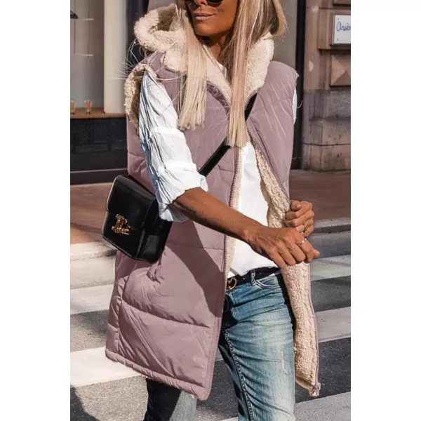 imagePRETTYGARDEN Womens 2024 Fall Reversible Vests Sleeveless Fleece Jacket Zip Up Hoodie Pockets Long Warm Winter Coat OuterwearBean Paste Pink