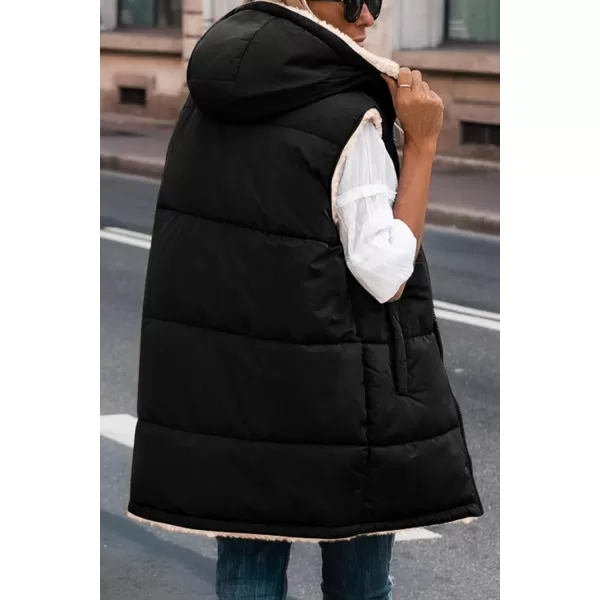 imagePRETTYGARDEN Womens 2024 Fall Reversible Vests Sleeveless Fleece Jacket Zip Up Hoodie Pockets Long Warm Winter Coat OuterwearBlack