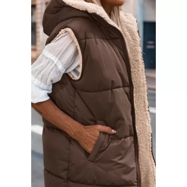 imagePRETTYGARDEN Womens 2024 Fall Reversible Vests Sleeveless Fleece Jacket Zip Up Hoodie Pockets Long Warm Winter Coat OuterwearCoffee