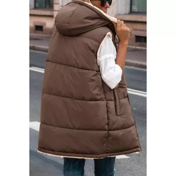 imagePRETTYGARDEN Womens 2024 Fall Reversible Vests Sleeveless Fleece Jacket Zip Up Hoodie Pockets Long Warm Winter Coat OuterwearCoffee