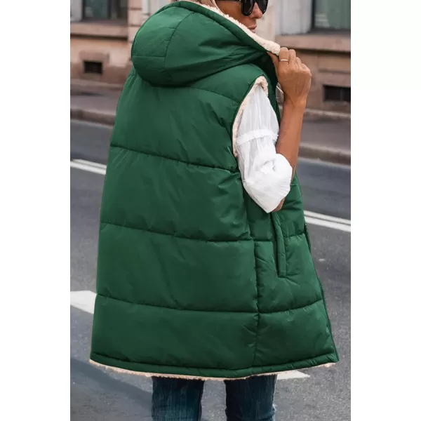 imagePRETTYGARDEN Womens 2024 Fall Reversible Vests Sleeveless Fleece Jacket Zip Up Hoodie Pockets Long Warm Winter Coat OuterwearDark Green