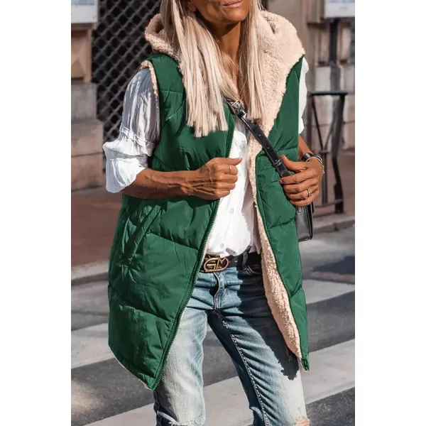 imagePRETTYGARDEN Womens 2024 Fall Reversible Vests Sleeveless Fleece Jacket Zip Up Hoodie Pockets Long Warm Winter Coat OuterwearDark Green