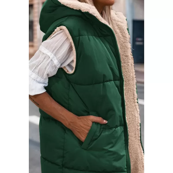 imagePRETTYGARDEN Womens 2024 Fall Reversible Vests Sleeveless Fleece Jacket Zip Up Hoodie Pockets Long Warm Winter Coat OuterwearDark Green