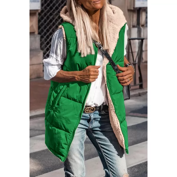 imagePRETTYGARDEN Womens 2024 Fall Reversible Vests Sleeveless Fleece Jacket Zip Up Hoodie Pockets Long Warm Winter Coat OuterwearGreen