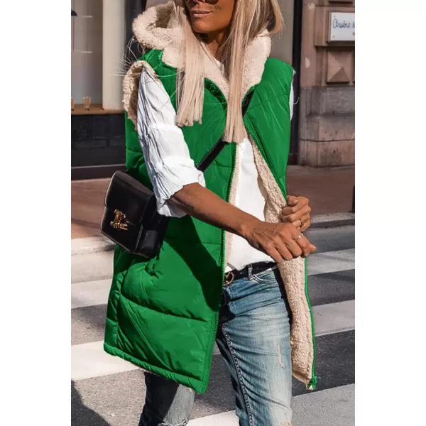 imagePRETTYGARDEN Womens 2024 Fall Reversible Vests Sleeveless Fleece Jacket Zip Up Hoodie Pockets Long Warm Winter Coat OuterwearGreen