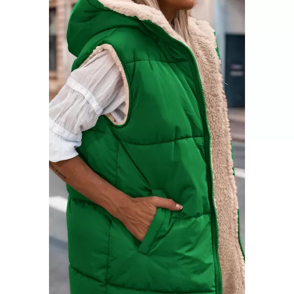 imagePRETTYGARDEN Womens 2024 Fall Reversible Vests Sleeveless Fleece Jacket Zip Up Hoodie Pockets Long Warm Winter Coat OuterwearGreen