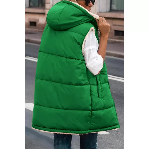 imagePRETTYGARDEN Womens 2024 Fall Reversible Vests Sleeveless Fleece Jacket Zip Up Hoodie Pockets Long Warm Winter Coat OuterwearGreen