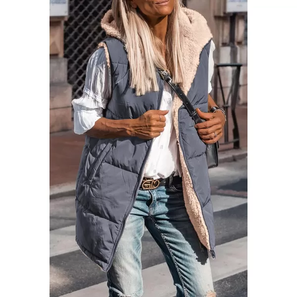 imagePRETTYGARDEN Womens 2024 Fall Reversible Vests Sleeveless Fleece Jacket Zip Up Hoodie Pockets Long Warm Winter Coat OuterwearGrey Blue