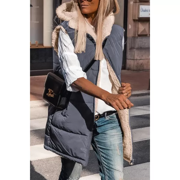 imagePRETTYGARDEN Womens 2024 Fall Reversible Vests Sleeveless Fleece Jacket Zip Up Hoodie Pockets Long Warm Winter Coat OuterwearGrey Blue