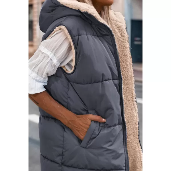 imagePRETTYGARDEN Womens 2024 Fall Reversible Vests Sleeveless Fleece Jacket Zip Up Hoodie Pockets Long Warm Winter Coat OuterwearGrey Blue