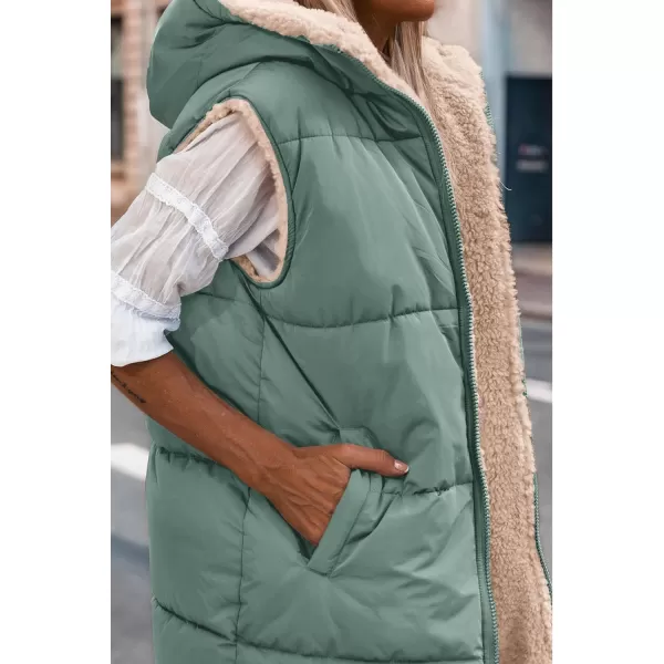 imagePRETTYGARDEN Womens 2024 Fall Reversible Vests Sleeveless Fleece Jacket Zip Up Hoodie Pockets Long Warm Winter Coat OuterwearGrey Green