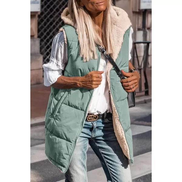 imagePRETTYGARDEN Womens 2024 Fall Reversible Vests Sleeveless Fleece Jacket Zip Up Hoodie Pockets Long Warm Winter Coat OuterwearGrey Green