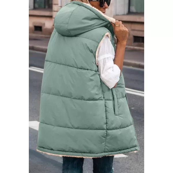 imagePRETTYGARDEN Womens 2024 Fall Reversible Vests Sleeveless Fleece Jacket Zip Up Hoodie Pockets Long Warm Winter Coat OuterwearGrey Green