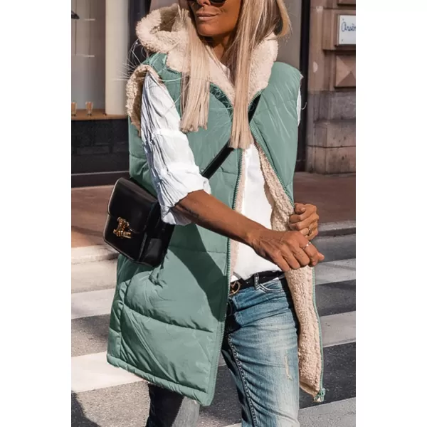 imagePRETTYGARDEN Womens 2024 Fall Reversible Vests Sleeveless Fleece Jacket Zip Up Hoodie Pockets Long Warm Winter Coat OuterwearGrey Green