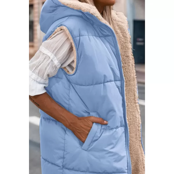 imagePRETTYGARDEN Womens 2024 Fall Reversible Vests Sleeveless Fleece Jacket Zip Up Hoodie Pockets Long Warm Winter Coat OuterwearLight Blue